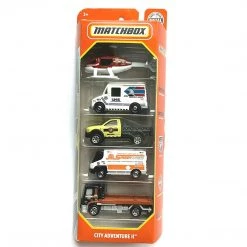 Matchbox City Adventures II - 5 Pack Helicopter, Service Truck, Flatbed, Estar