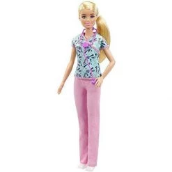 Barbie Nurse Blonde Doll (12-In/30.40-cm) With Scrubs Featuring A Medical Tool Print Top & Pink Pants, White Shoes & Stethoscopeaccessory, Great Gift For Ages 3 Years Old & Up