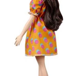 Barbie Fashionistas Doll #160 With Brunette Hair Polka Dot Off-The-Shoulder Dress, Toy For Kids 3 To 8 Years Old Mattel