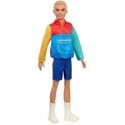 Mattel Barbie Ken Fashionistas Doll #163, Slender With Sculpted Blonde Hair Wearing Color-Blocked Jacket-Style Top, Blue Shorts & White Boots, Toy For Kids 3 To 8 Years Old