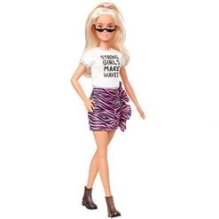 Barbie Fashionistas Doll With Long White Blonde Hair Wearing Graphic T-Shirt, Pink Animal-Print Skirt, Translucent Black Shoes & Sunglasses, Toy For Kids 3 To 8 Years Old Mattel