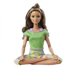 Barbie Made To Move Doll With 22 Flexible Joints Long Wavy Brunette Hair Wearing Athleisure-Wear