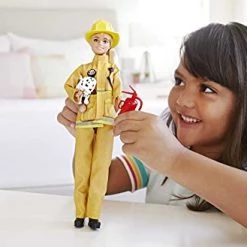 Barbie Firefighter Playset With Blonde Doll (12-in), Role-Play Clothing & Accessories: Extinguisher, Megaphone, Hydrant, Dalmatian Puppy, Great Gift For Ages 3 Years Old & Up