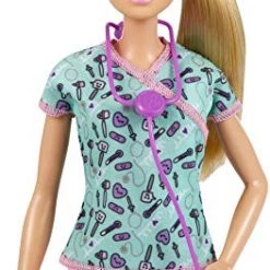 Barbie Nurse Blonde Doll (12-In/30.40-cm) With Scrubs Featuring A Medical Tool Print Top & Pink Pants, White Shoes & Stethoscopeaccessory, Great Gift For Ages 3 Years Old & Up