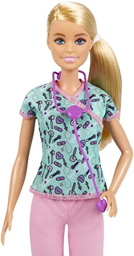 Barbie Nurse Blonde Doll (12-In/30.40-cm) With Scrubs Featuring A Medical Tool Print Top & Pink Pants, White Shoes & Stethoscopeaccessory, Great Gift For Ages 3 Years Old & Up 2 Barbie Nurse Blonde Doll (12-In/30.40-cm) With Scrubs Featuring A Medical Tool Print Top & Pink Pants, White Shoes & Stethoscopeaccessory, Great Gift For Ages 3 Years Old & Up