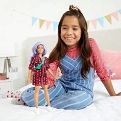 Barbie Fashionistas Doll #157, Curvy With Lavender Hair Wearing Red Plaid Dress, White Cowboy Boots & Teal Cross-Body Cactus Bag, Toy For Kids 3 To 8 Years Old