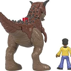 Imaginext Fisher-Price Jurassic World Camp Cretaceous Carnotaurus Toro Dinosaur & Darius Figure Set For Preschool Kids Ages 3-8 Years