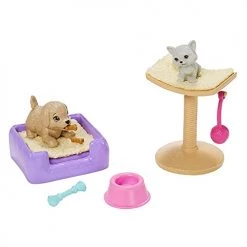 Barbie Doll Pet Theme Accessory Set - Storytelling Adventure Series ~ Pair With Dollhouse Or Stand Alone Play ~ Puppy, Kitten, Scratching Post, Dog Bed, Toys And More Mattel