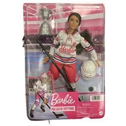 Toy Choo Choo Barbie Winter Sports Hockey Player Brunette Doll, Curvy Shape (12 In) With Jersey, Helmet, Hockey Stick, Puck & Trophy, Great Gift For 3 And Up Mattel