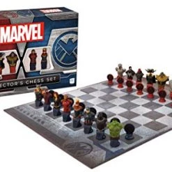USAOPOLY Marvel Collector's Chess Set | Custom Sculpted Chess Pieces Marvel Superheros & Villains | Iron Man & Thanos As King | Captain Marvel & Hella As Queen | Officially Licensed Marvel Chess Set