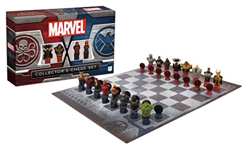 USAOPOLY Marvel Collector's Chess Set | Custom Sculpted Chess Pieces Marvel Superheros & Villains | Iron Man & Thanos As King | Captain Marvel & Hella As Queen | Officially Licensed Marvel Chess Set 2 USAOPOLY Marvel Collector's Chess Set | Custom Sculpted Chess Pieces Marvel Superheros & Villains | Iron Man & Thanos As King | Captain Marvel & Hella As Queen | Officially Licensed Marvel Chess Set