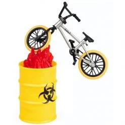 Tech Deck BMX Freestyle Hits Cult Silver And Black Finger Bike - Yellow Flaming Fire Barrel Obstacle Spin Master