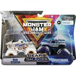 Monster Jam 2021 Spin Master 1:64 Diecast Exclusive Gears And Galaxies Blue Thunder Vs Grave Digger