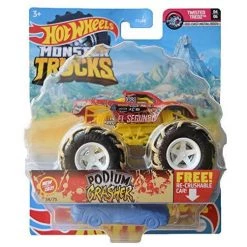 Hot Wheels Monster Trucks Podium Crasher, Re Crushable 34/75 [Twisted Tredz 4/6] 2021 Red