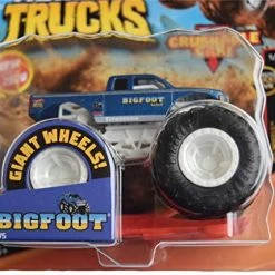 Mattel Hot Wheels Monster Trucks 1:64 Scale Bigfoot 21/75 Crushable Car, Blue With White Roll Cage