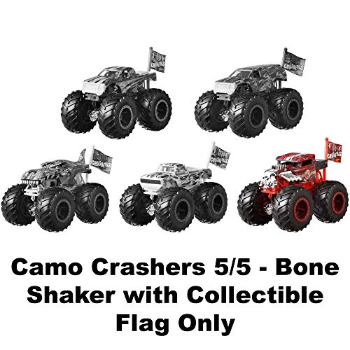 Hot Wheels Monster Trucks Bone Shaker Camo Crashers 5/5 With Collectible Flag Mattel 2 Hot Wheels Monster Trucks Bone Shaker Camo Crashers 5/5 With Collectible Flag Mattel