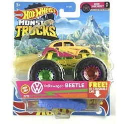 Mattel Hot Wheels 2021 Die-Cast Monster Trucks VW Beetle 21/75 With Re-Crushable Car - Neon Shockers 03/07