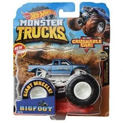 Mattel Hot Wheels Monster Trucks 1:64 Scale Bigfoot 21/75 Crushable Car, Blue With White Roll Cage