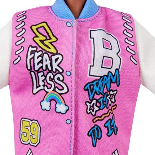 Barbie Fashionistas Doll #156 With Curly Brunette Hair And Letterman Jacket, Toy For Kids 3 To 8 Years Old 2 Barbie Fashionistas Doll #156 With Curly Brunette Hair And Letterman Jacket, Toy For Kids 3 To 8 Years Old