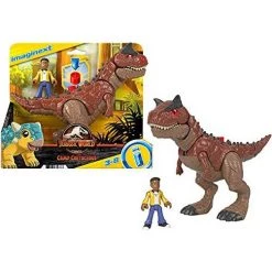 Imaginext Fisher-Price Jurassic World Camp Cretaceous Carnotaurus Toro Dinosaur & Darius Figure Set For Preschool Kids Ages 3-8 Years