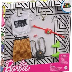 Barbie Storytelling Fashion Pack Of Doll Clothes Inspired By Super Mario: Graphic Tee, Patterned Skirt & 6 Accessories Dolls, Gift For 3 To 8 Year Olds Mattel