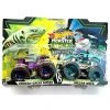 Metal Hot Wheels Monster Trucks Roarin Rumble 1:64 Scale Double Pack, Shark Wreak Undead Great White VS Town Hauler Mecha Orca