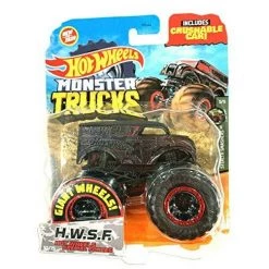DieCast Hot Wheels 2020 Monster Trucks 1/64 Scale With Crushable Car, Black H.W.S.F. 63/75
