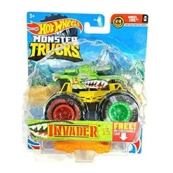 DieCast Mattel Hot Wheels Monster Trucks 2021 Invader 6/75 With Re-Crushable Car, Wheel Cool 01/06