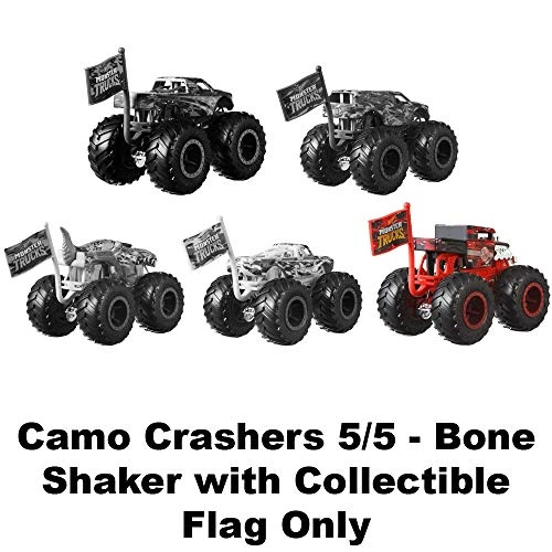 Hot Wheels Monster Trucks Bone Shaker Camo Crashers 5/5 With Collectible Flag Mattel 3 Hot Wheels Monster Trucks Bone Shaker Camo Crashers 5/5 With Collectible Flag Mattel