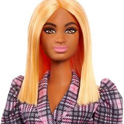 Fisher-Price Barbie Fashionistas Doll #161 With Puff Sleeve Plaid Blazer Dress, Toy For Kids 3 To 8 Years Old