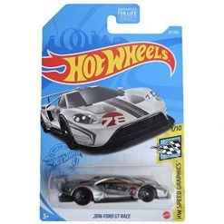 DieCast Hot Wheels 2016 Ford GT Race, Speed Graphics 1/10 [Silver]