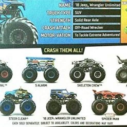 DieCast Hot Wheels Monster Trucks HW Metro Jeep Wrangler Unlimited (Blue) 1:64 Scale Vehicle Truck With Crushable Car Mattel