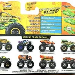 DieCast Hot Wheels Monster Trucks 1:64 Scale With Crushable Car, Operation Stomp Transport Riding Truck 71/75