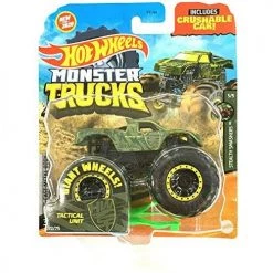 DieCast Hot Wheels Monster Trucks 1:64 Scale With Crushable Car- HWSF Hotwheels Special Forces Tactical Unit 72/75 (Green)