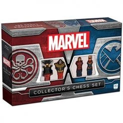 USAOPOLY Marvel Collector's Chess Set | Custom Sculpted Chess Pieces Marvel Superheros & Villains | Iron Man & Thanos As King | Captain Marvel & Hella As Queen | Officially Licensed Marvel Chess Set