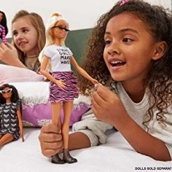 Barbie Fashionistas Doll With Long White Blonde Hair Wearing Graphic T-Shirt, Pink Animal-Print Skirt, Translucent Black Shoes & Sunglasses, Toy For Kids 3 To 8 Years Old Mattel