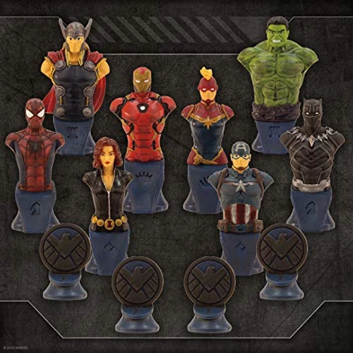 USAOPOLY Marvel Collector's Chess Set | Custom Sculpted Chess Pieces Marvel Superheros & Villains | Iron Man & Thanos As King | Captain Marvel & Hella As Queen | Officially Licensed Marvel Chess Set 5 USAOPOLY Marvel Collector's Chess Set | Custom Sculpted Chess Pieces Marvel Superheros & Villains | Iron Man & Thanos As King | Captain Marvel & Hella As Queen | Officially Licensed Marvel Chess Set
