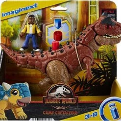 Imaginext Fisher-Price Jurassic World Camp Cretaceous Carnotaurus Toro Dinosaur & Darius Figure Set For Preschool Kids Ages 3-8 Years