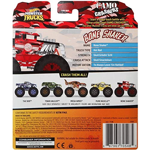 Hot Wheels Monster Trucks Bone Shaker Camo Crashers 5/5 With Collectible Flag Mattel 6 Hot Wheels Monster Trucks Bone Shaker Camo Crashers 5/5 With Collectible Flag Mattel