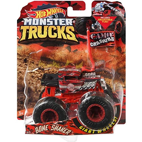 Hot Wheels Monster Trucks Bone Shaker Camo Crashers 5/5 With Collectible Flag Mattel 5 Hot Wheels Monster Trucks Bone Shaker Camo Crashers 5/5 With Collectible Flag Mattel