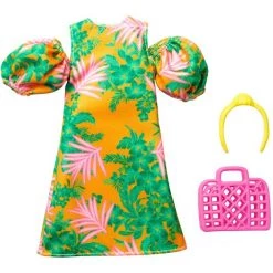 Barbie Fashion Pack Doll Clothes & Accessories Tropical Dress, Yellow Headband Pink Purse