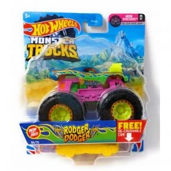 Mattel Hot Wheels Monster Trucks Rodger Dodger Neon Shockers With Re-Crushable Car