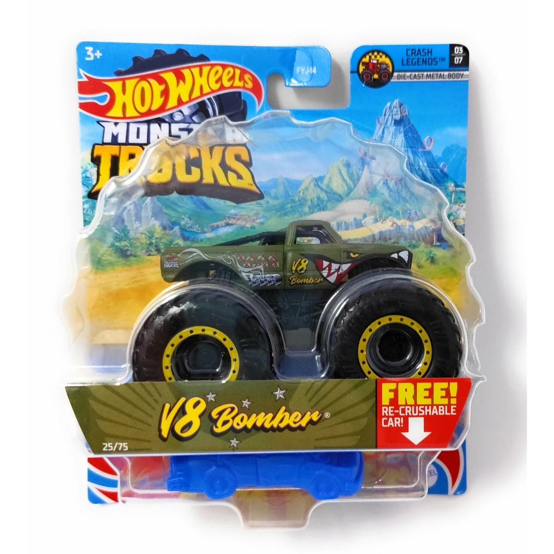 Mattel Hot Wheels Monster Trucks V8 Bomber With Re-Crushable Car 1 Mattel Hot Wheels Monster Trucks V8 Bomber With Re-Crushable Car