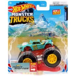Hot Wheels Monster Trucks Night Shifter With Connect And Crash Car 1/75 Aqua Blue 1:64 Scale Vehicle
