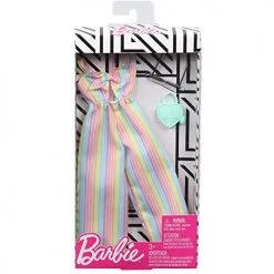 Toy Choo Choo Mattel Barbie Clothes: Rainbow-Striped Jumpsuit, Plus 2 Accessories Dolls, Gift For 3 To 7 Year Olds, Multicolor