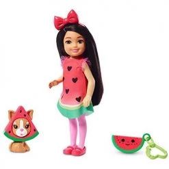 Toy Choo Choo Mattel Barbie Club Chelsea Dress-Up Doll In Watermelon Costume With Accessories, 6-Inch Brunette, For 3 To 7 Year Olds
