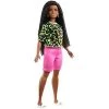 Toy Choo Choo Barbie Fashionistas Doll With Long Brunette Braids Wearing Neon Green Animal-Print Top, Pink Shorts, White Sandals & Earrings, Toy For Kids 3 To 8 Years Old