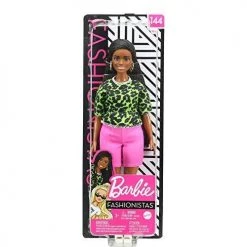 Toy Choo Choo Barbie Fashionistas Doll With Long Brunette Braids Wearing Neon Green Animal-Print Top, Pink Shorts, White Sandals & Earrings, Toy For Kids 3 To 8 Years Old