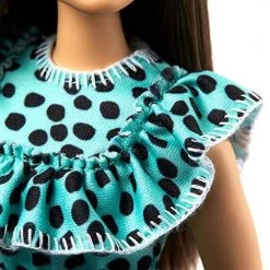 Toy Choo Choo Barbie Fashionistas Doll With Long Brunette Hair Wearing Graphic Black & Aqua Polka-Dot Dress, Purple Sandals & Sunglasses, Toy For Kids 3 To 8 Years Old, Multi (GHW63) Mattel