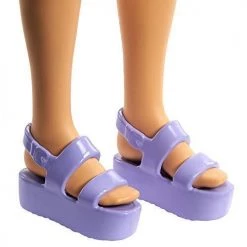 Toy Choo Choo Barbie Fashionistas Doll With Long Brunette Hair Wearing Graphic Black & Aqua Polka-Dot Dress, Purple Sandals & Sunglasses, Toy For Kids 3 To 8 Years Old, Multi (GHW63) Mattel